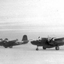 Американские бомбардировщики А-20 «Бостон» на аэродроме на Аляске перед отправкой в СССР.