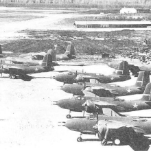 Бомбардировщики А-20 «Бостон» на стоянке в Фэрбенксе перед перелётом в СССР. Аляска. США. 1943 г.