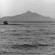 С-176 в Авачинском заливе на фоне Мутновского вулкана.
