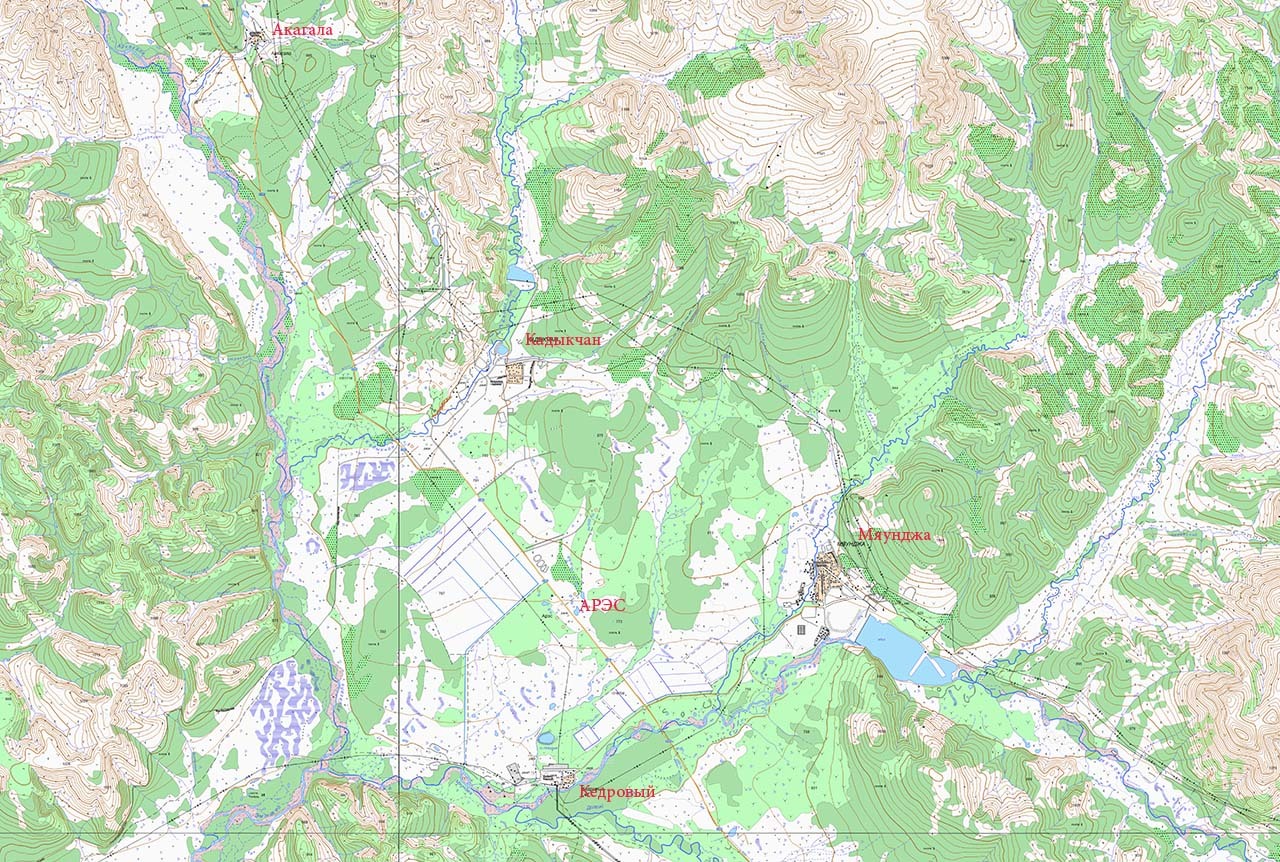 Фрагмент карты с расположением посёлков Сусуманского района. 60-е годы ХХ-го века.