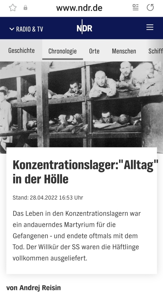 Скриншот с немецкоязычного сайта о фашистских концлагерях заголовка статьи «Будни в аду».