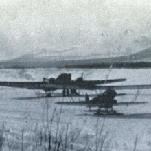 Самолеты П-5 и АНт-7 на одном из зимних аэродромов Северо-Востока